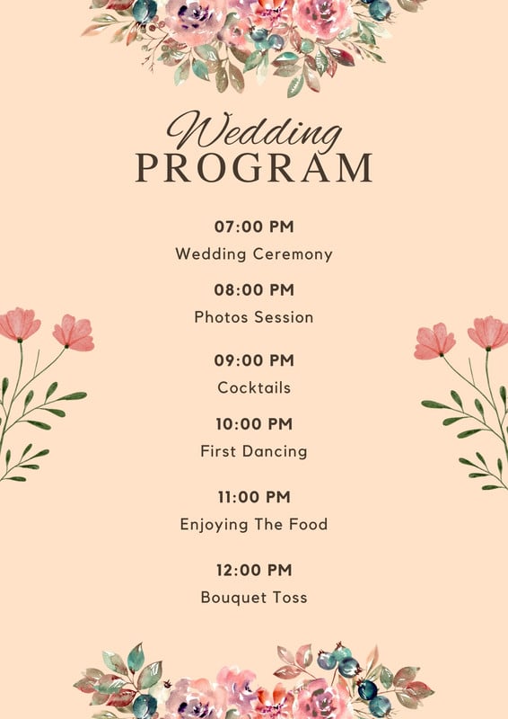 Free, Custom Printable Wedding Program Templates 