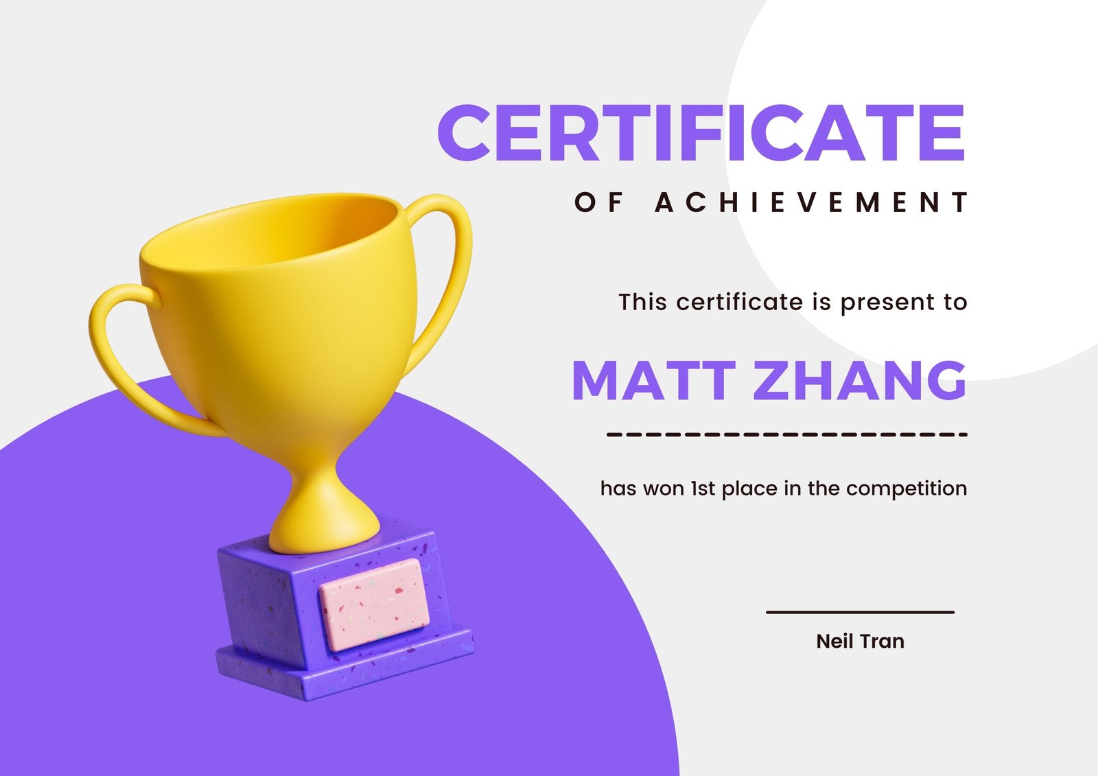 Grey Minimalist Competition Achievement Certificate