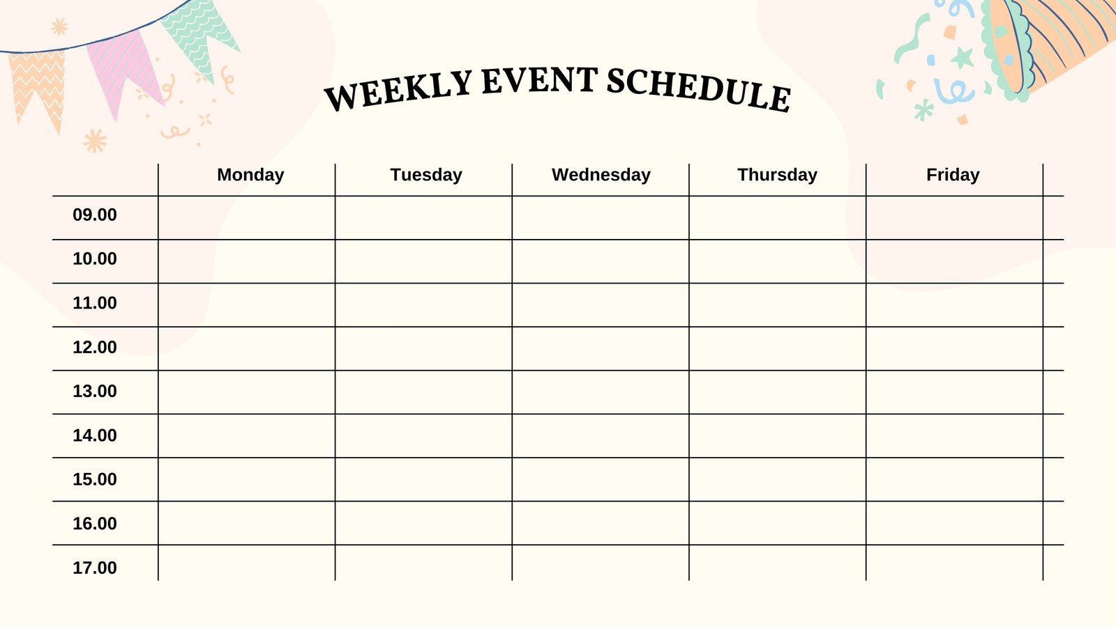 Neutral Fun Event Schedule Weekly Calendar