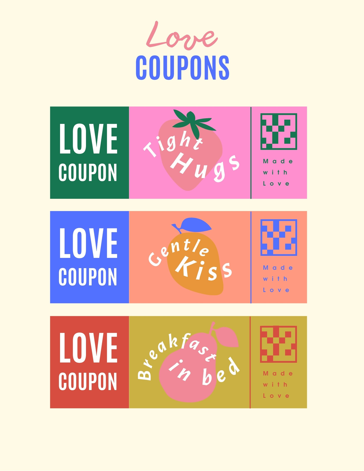 Love Coupon , 12 coupon pronti più 6 da compilare, buoni romantici