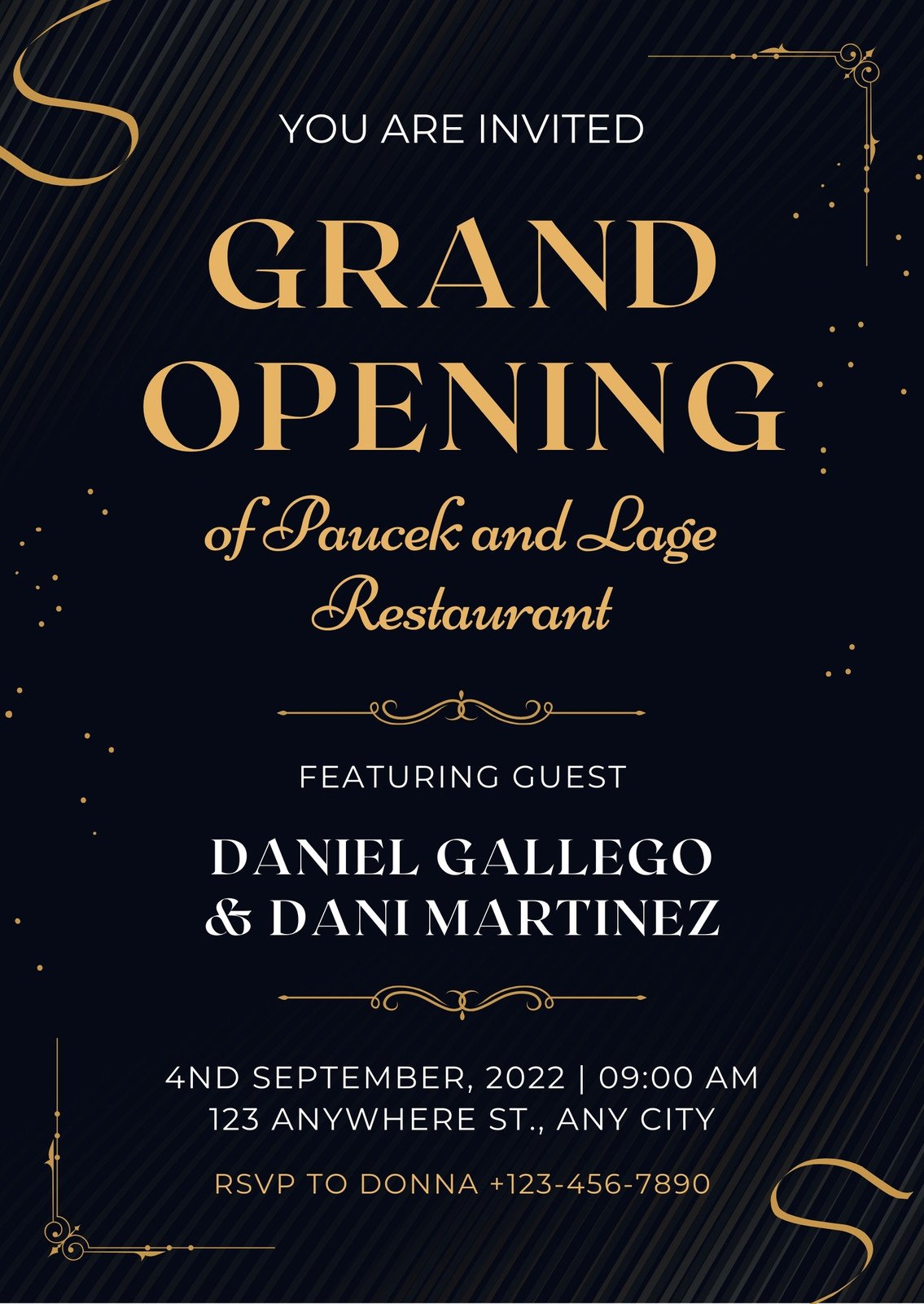 Blue Elegant Grand Opening Restaurant Invitation