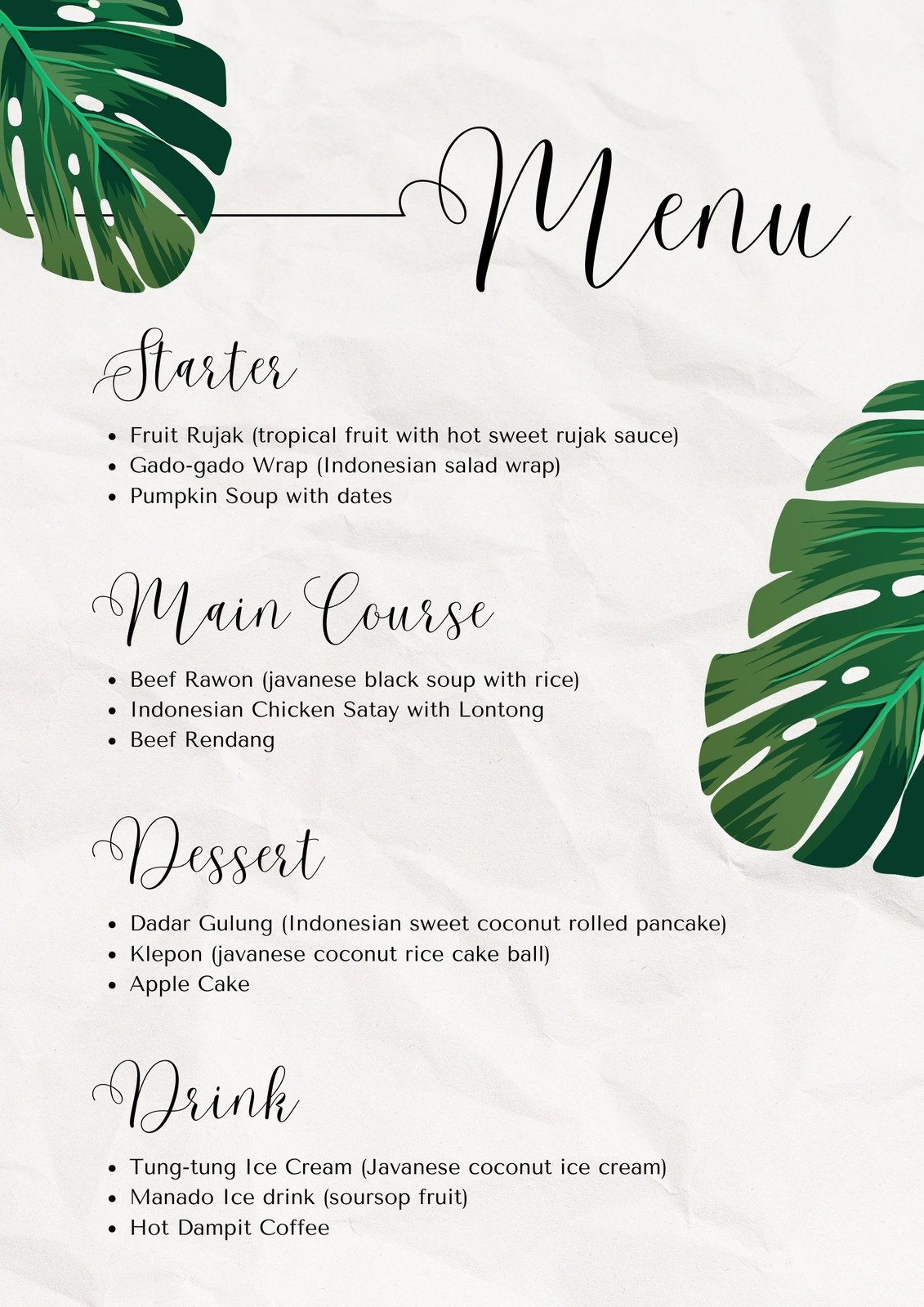 Canva Monstera Leaves Menu List In Wedding Party THbY5lGZ1Kw 
