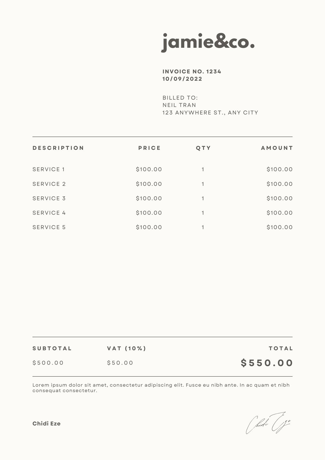 White & Brown Modern Clean Professional Service Invoice