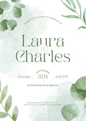 Green Watercolor Rustic Floral Wedding Invitation - Templates by Canva