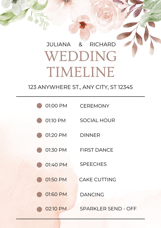 Page 5 - Free custom printable wedding timeline planner templates | Canva