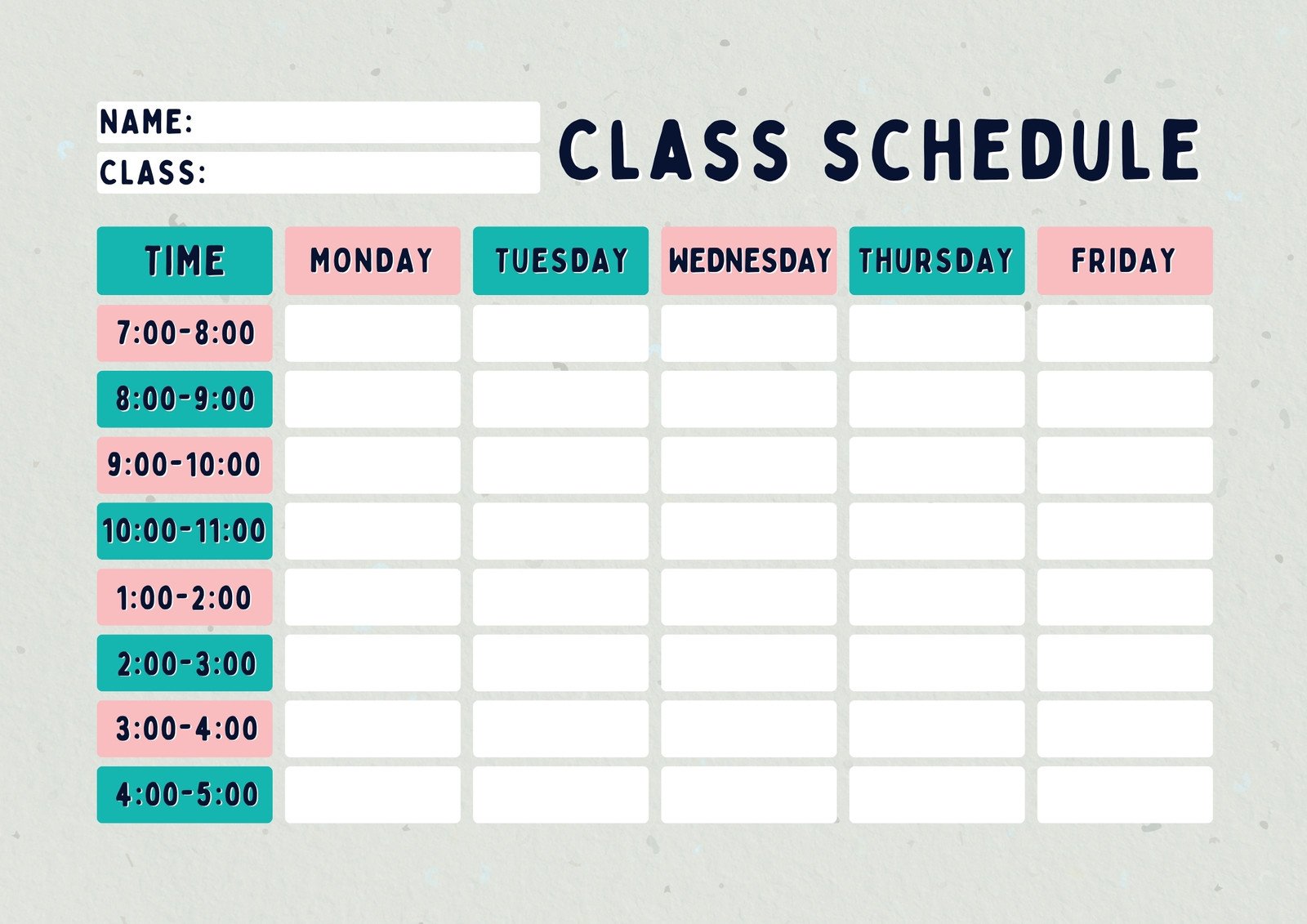 Blue-Pink Cute Class Schedule