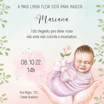 Convite Chá Bebê/ Fraldas - Modelo Mariana - Cha de Bebê/ Fraldas