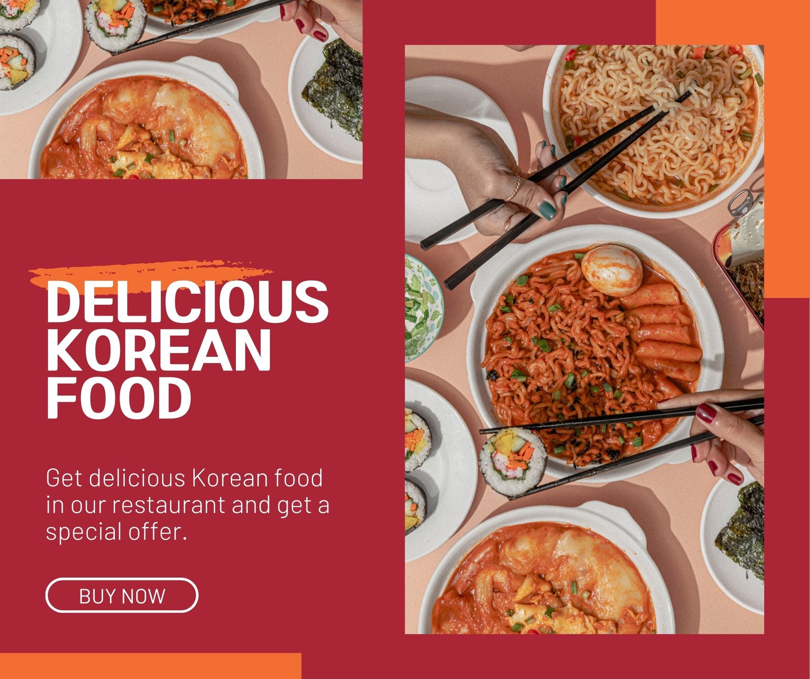 Red Orange Simple Korean Food Promotion Facebook Post