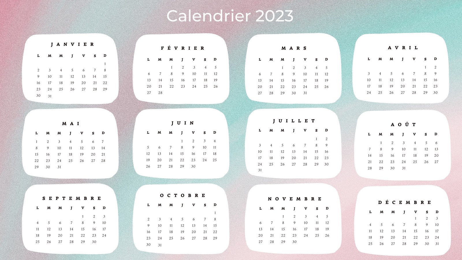 Calendrier 2023 * 2024  Calendrier de l'année, Modèles de