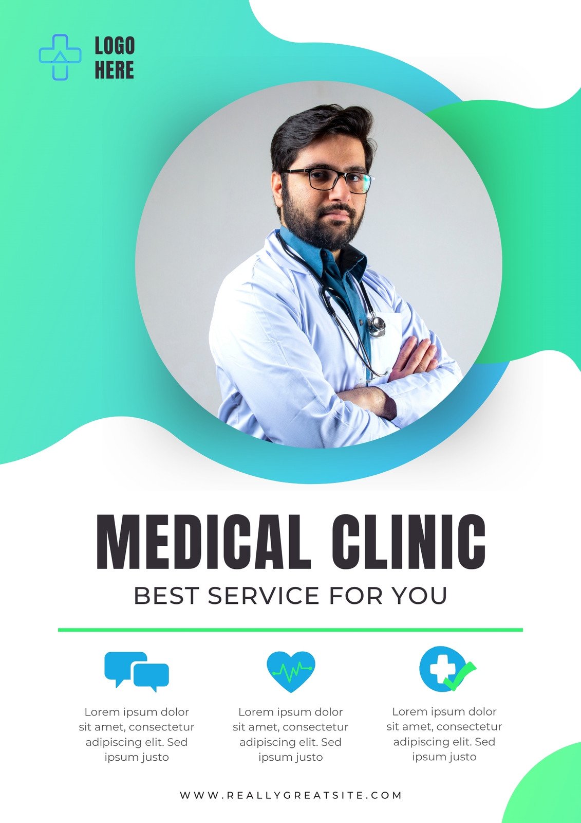 Blue and Green Medical Clinic Poster Design