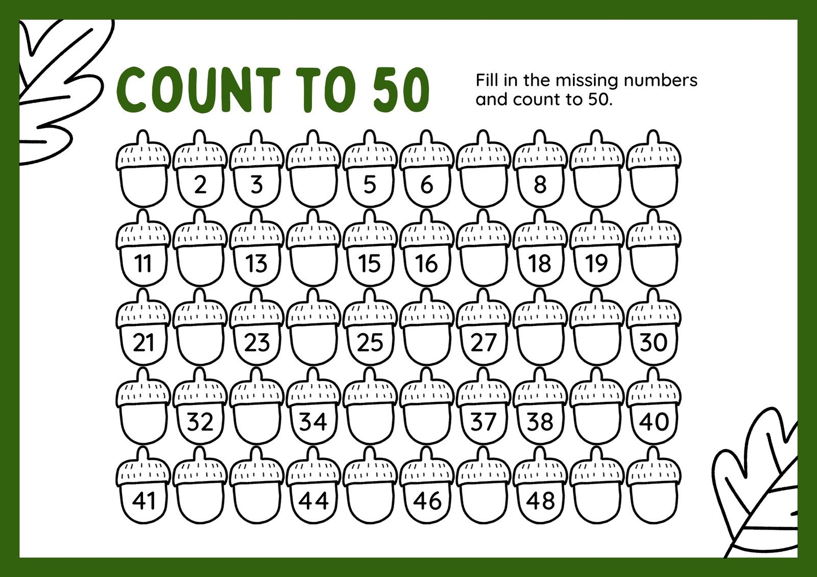 Canva Green Fun Count To 50 Math Worksheet Set EISNXcNYK5Y 
