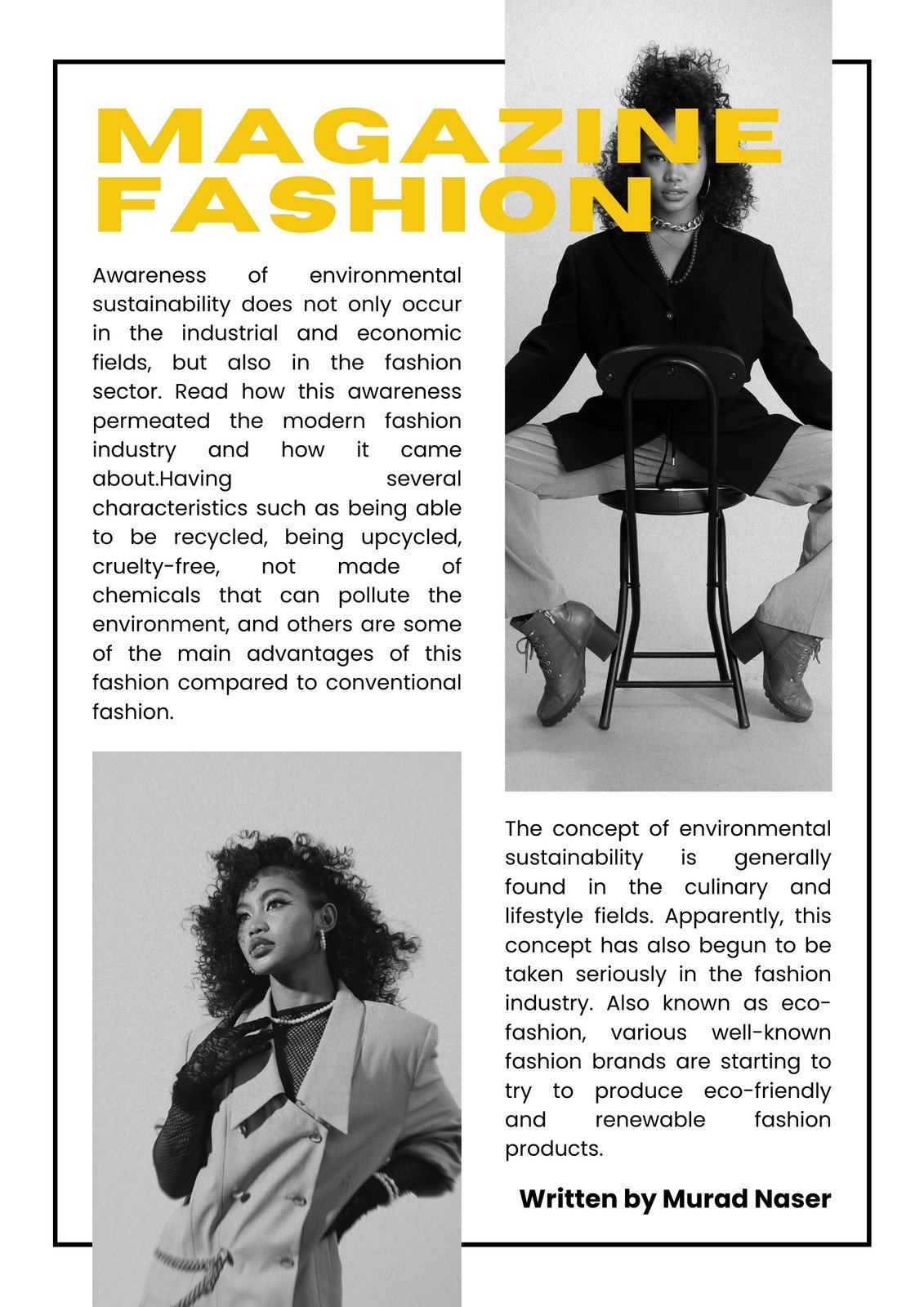Black Yellow Modern Fashion Magazine Cover