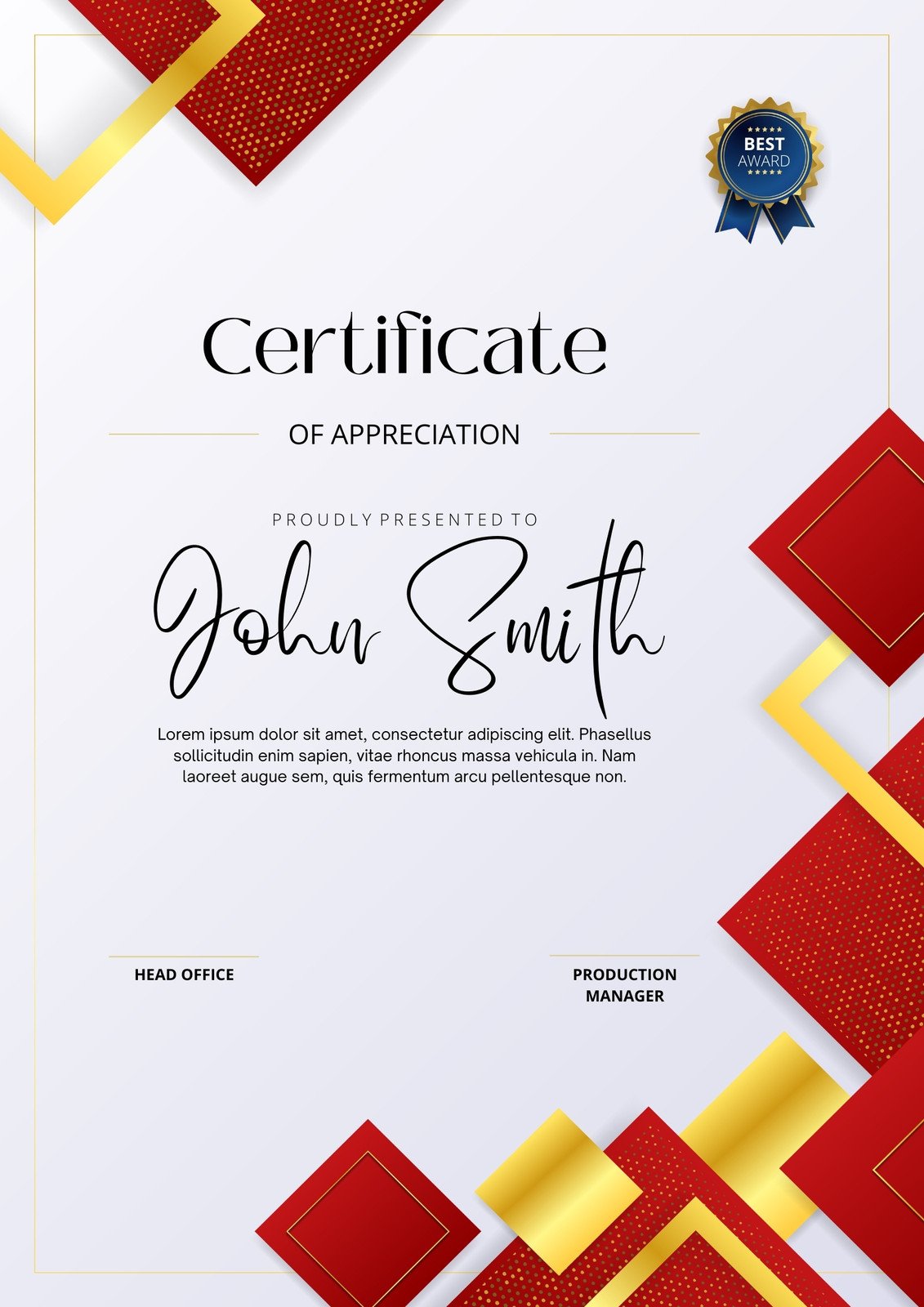 Gold and Red Creative Certificate of Appreciation