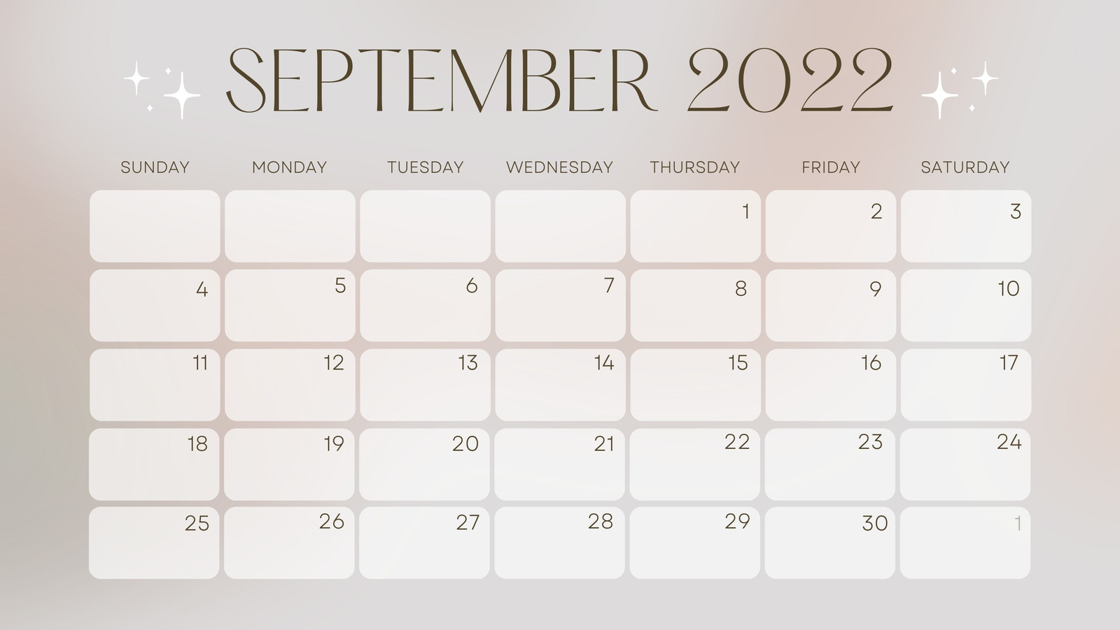 monthly calendar september 2022