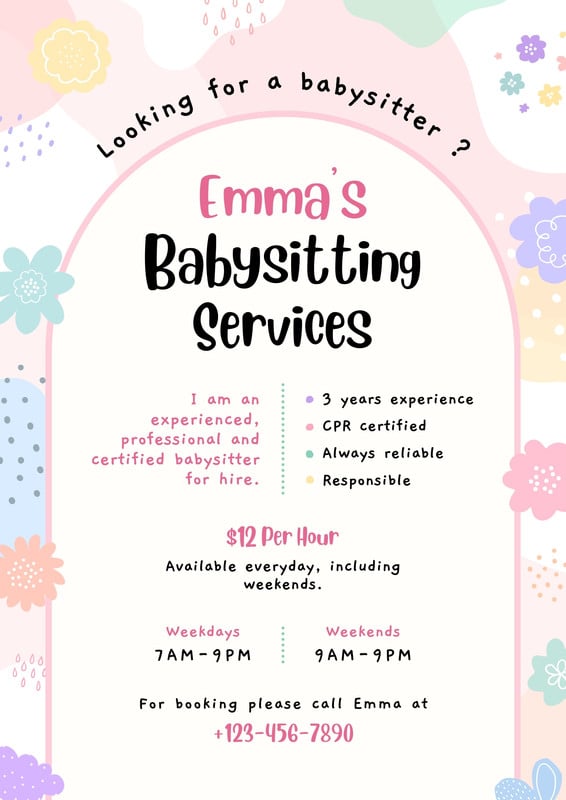 Free custom printable babysitting flyer templates | Canva