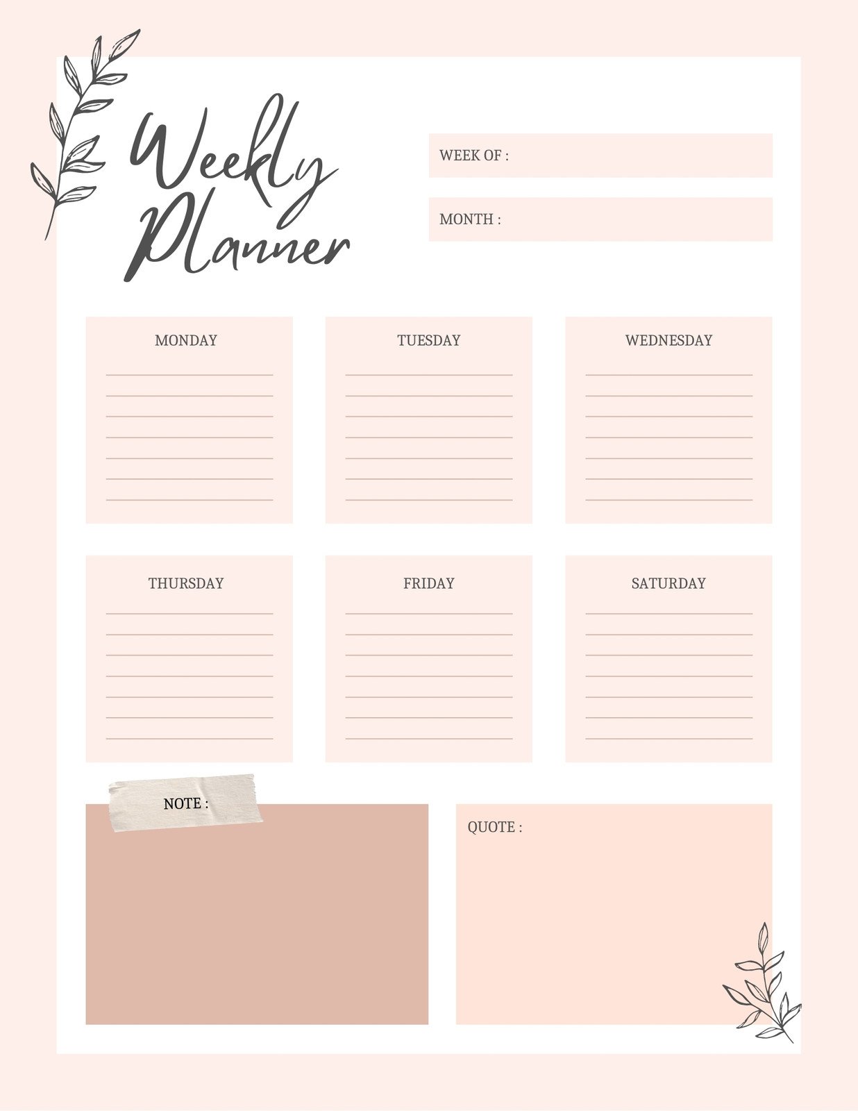 Pink Minimal Weekly Planner 