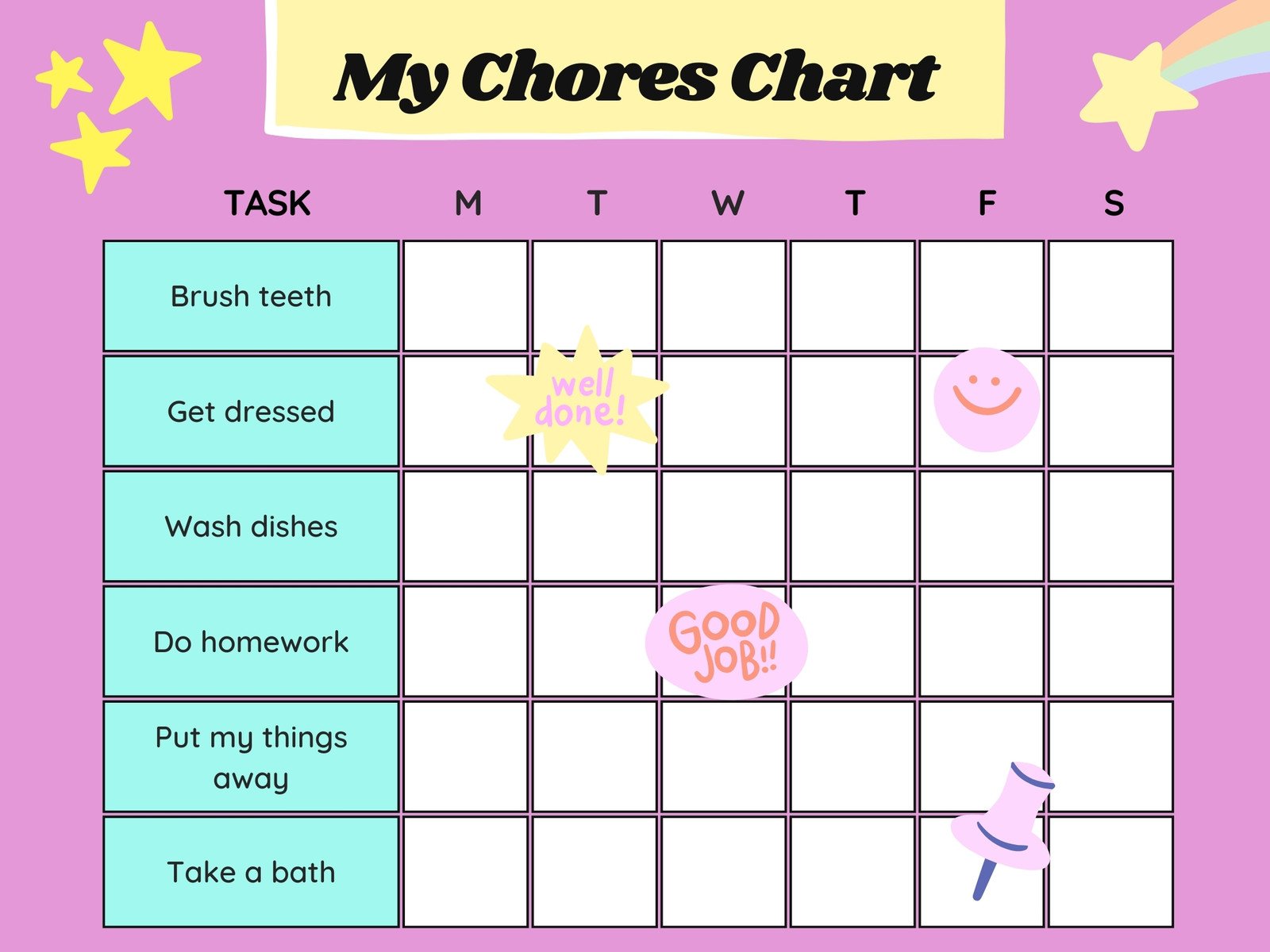 Weekly kids chore chart editable, Responsibility chart, Rewa - Inspire  Uplift