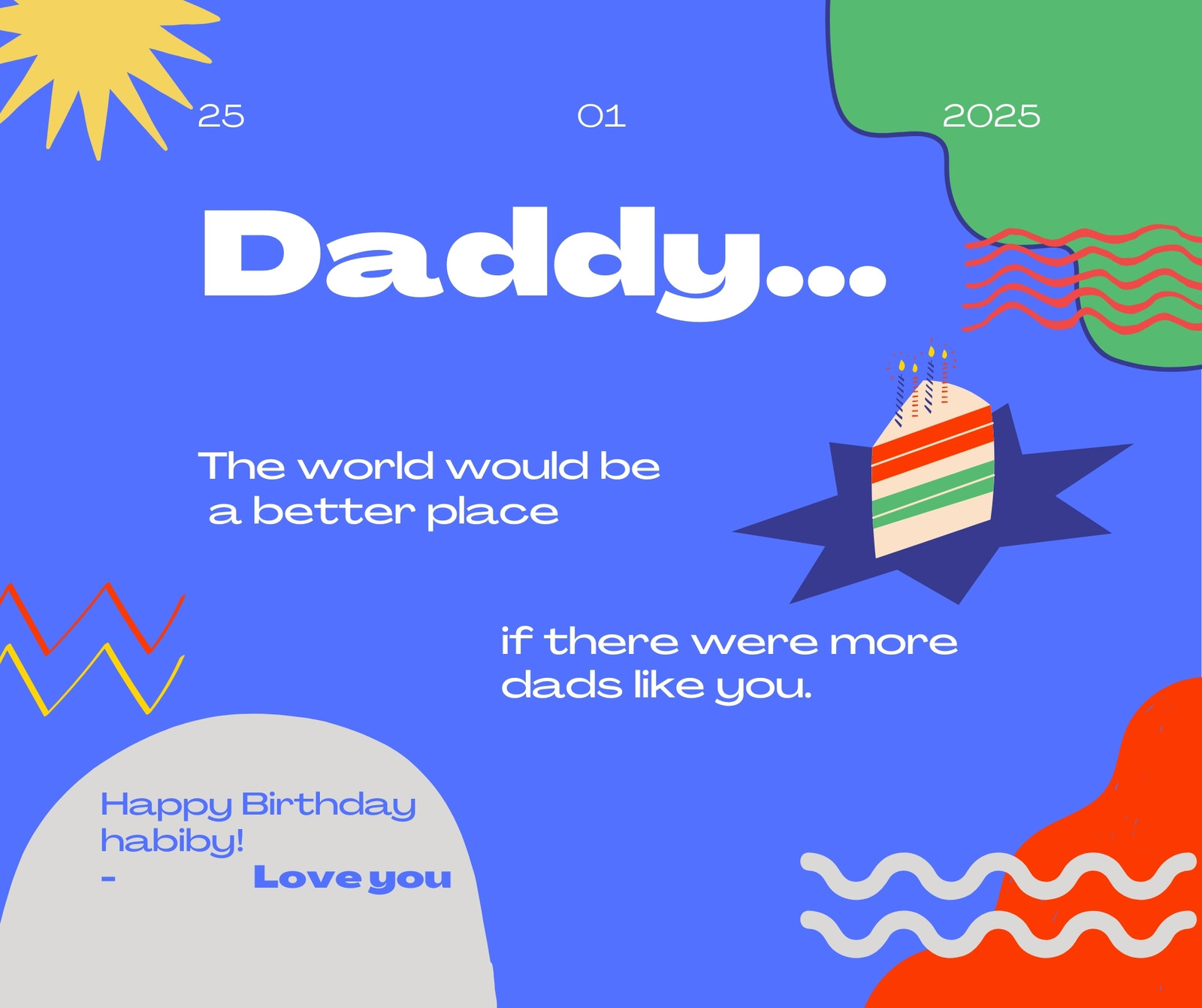 منشور فيسبوك تهنئة عيد ميلاد الأب نابضة بالحياة ملونة