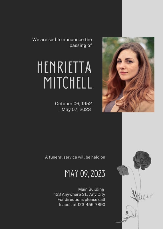 Free Printable Customizable Obituary Card Templates Canva 