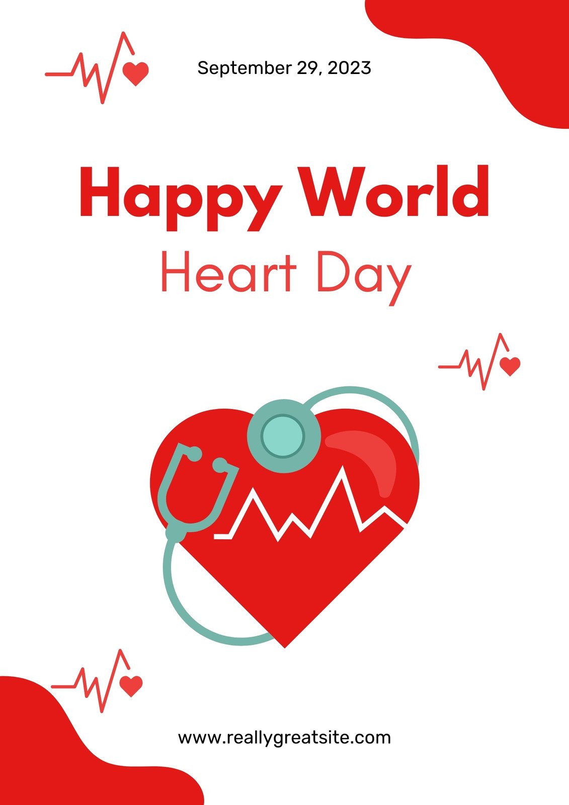 Red and white Illustrated World Hearth Day Poster
