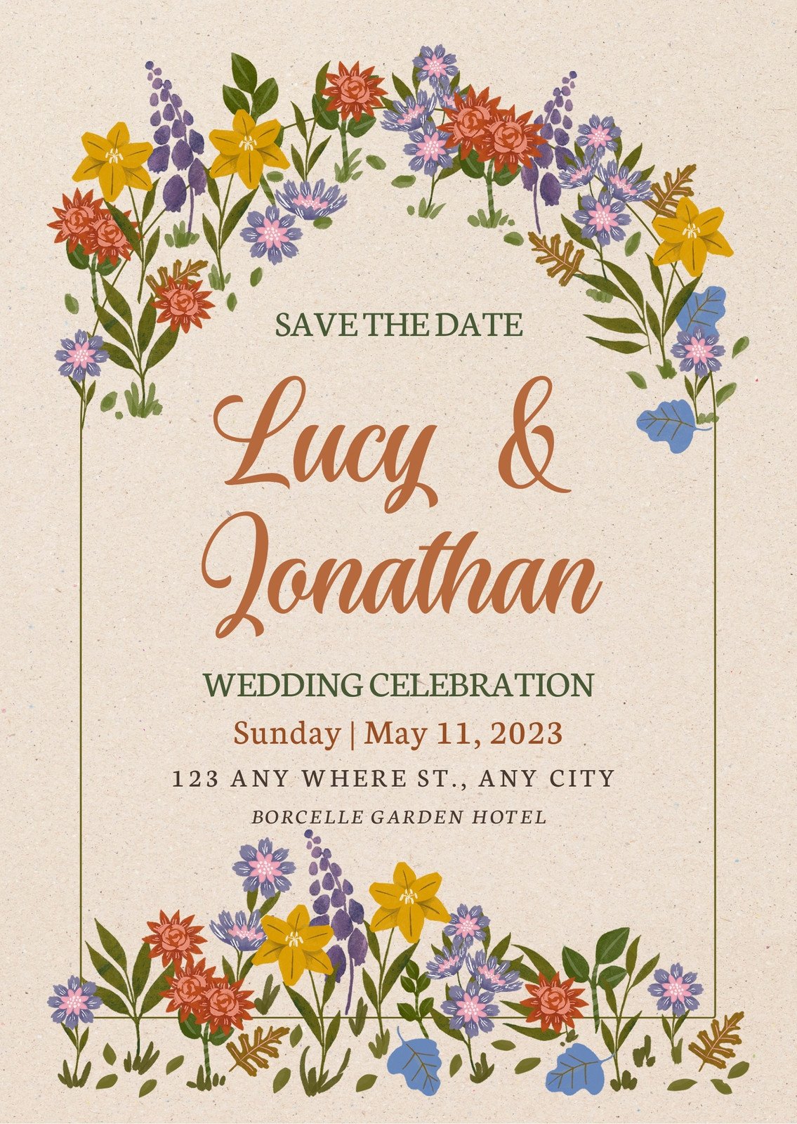 Colorful Watercolor Floral Wedding Invitation Portrait