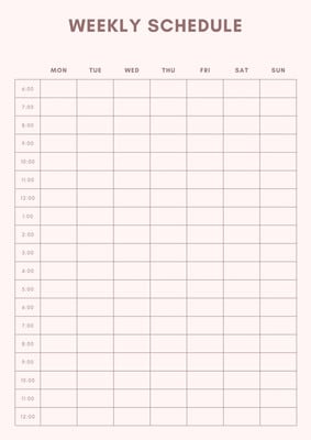 weekly calendar with times slots printable