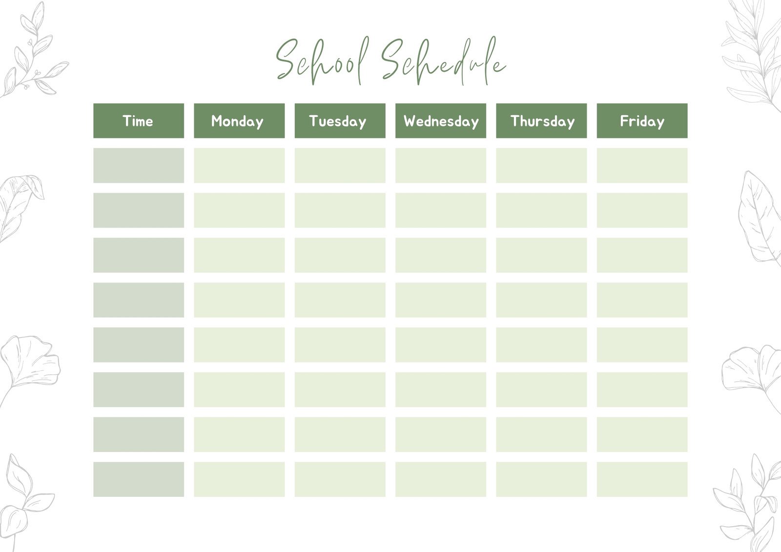 Green Botanical Weekly Class Schedule