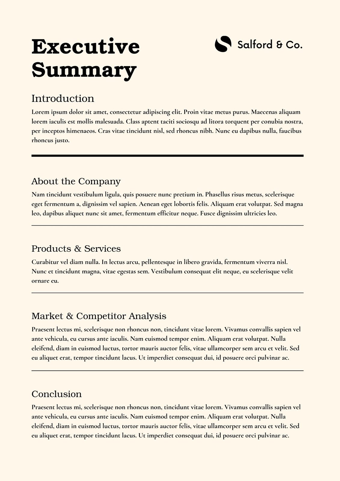 executive summary of business plan template