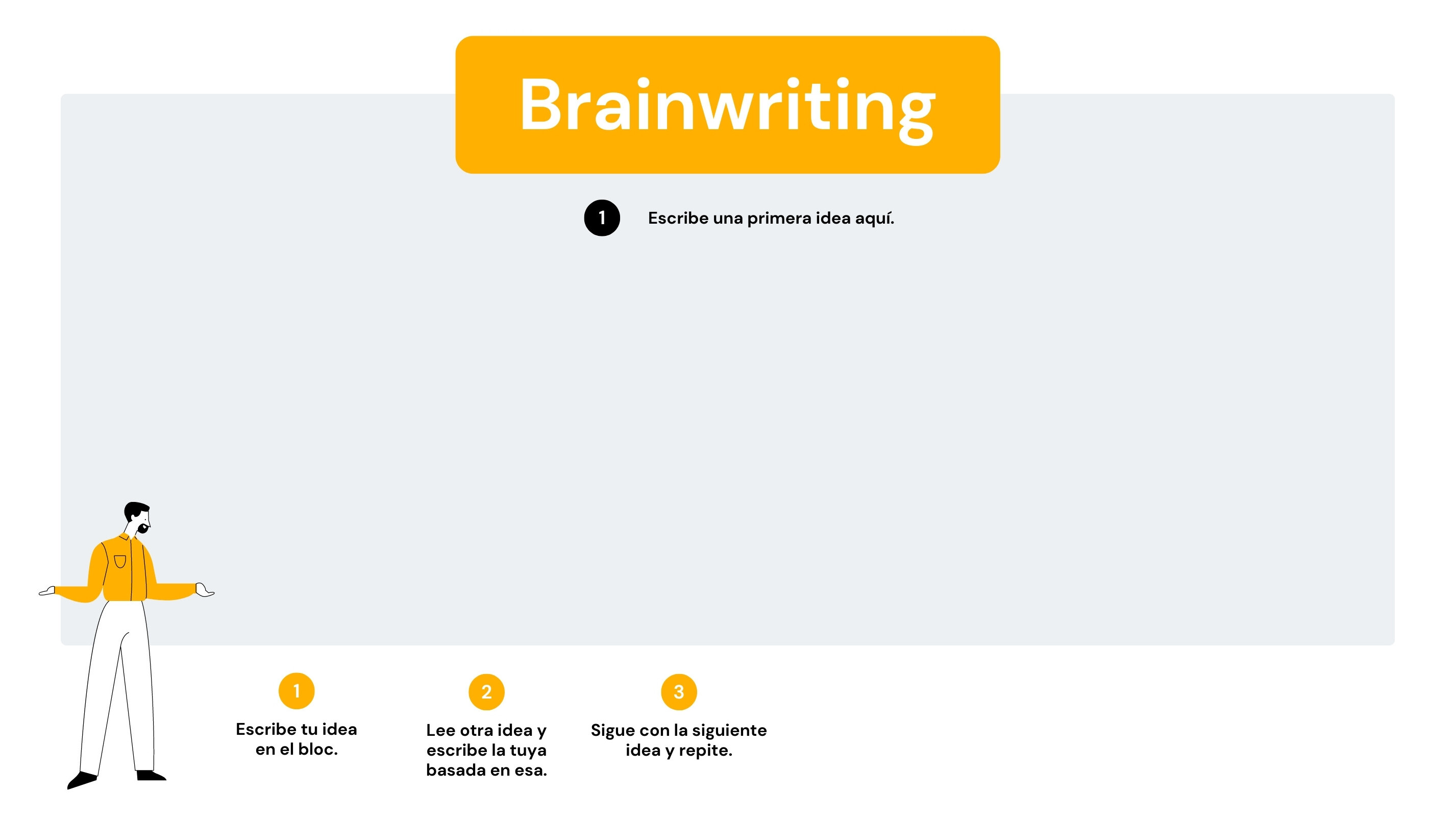 Brainwriting pizarra virtual en estilo básico negro y amarillo