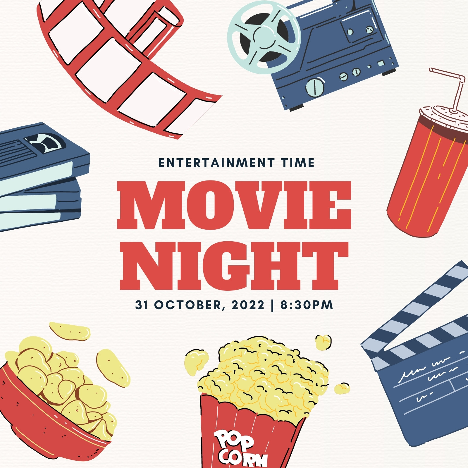 Red and Blue Cartoon Movie Night Invitation Instagram Post