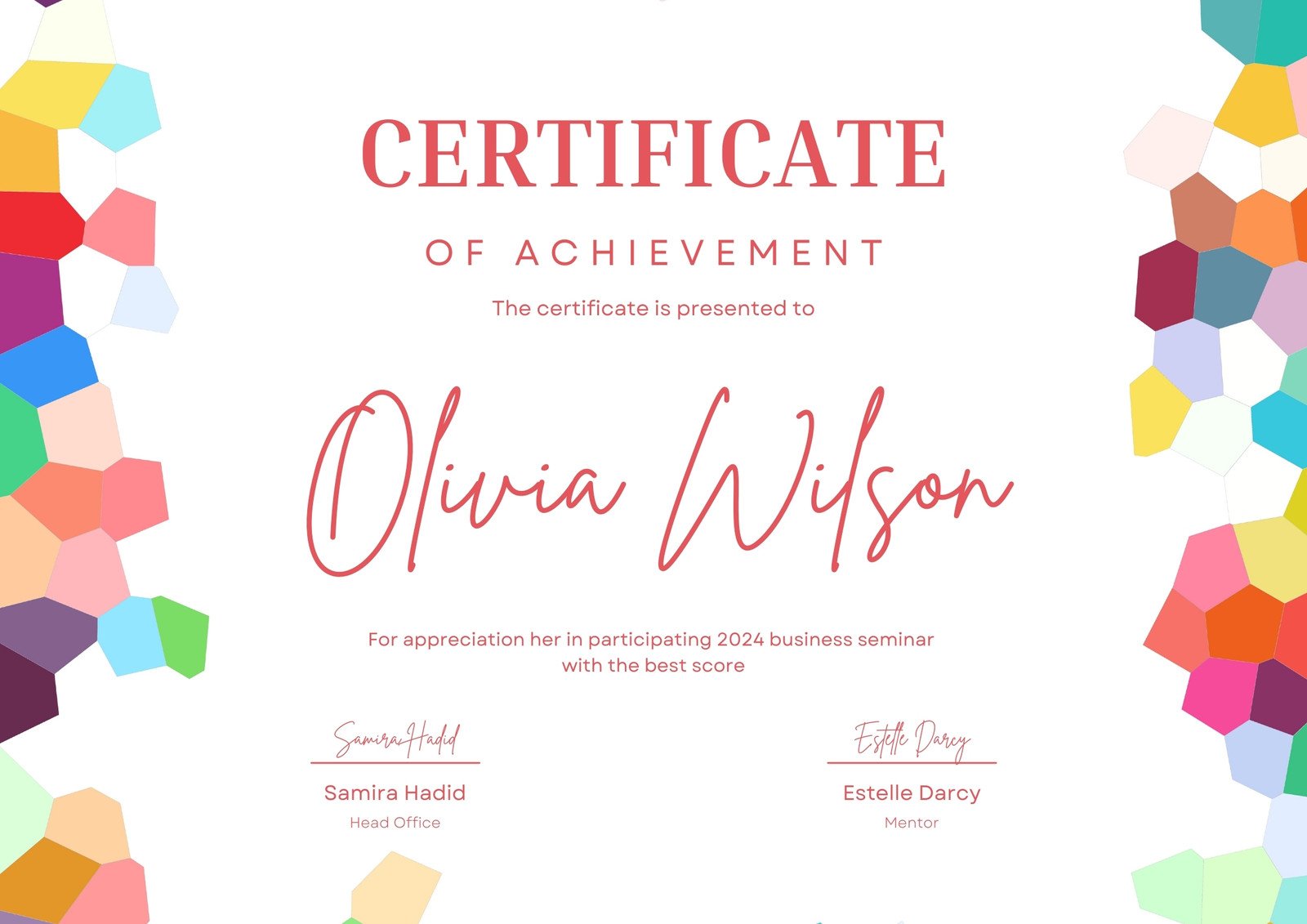 Colorful simple achievement certificate