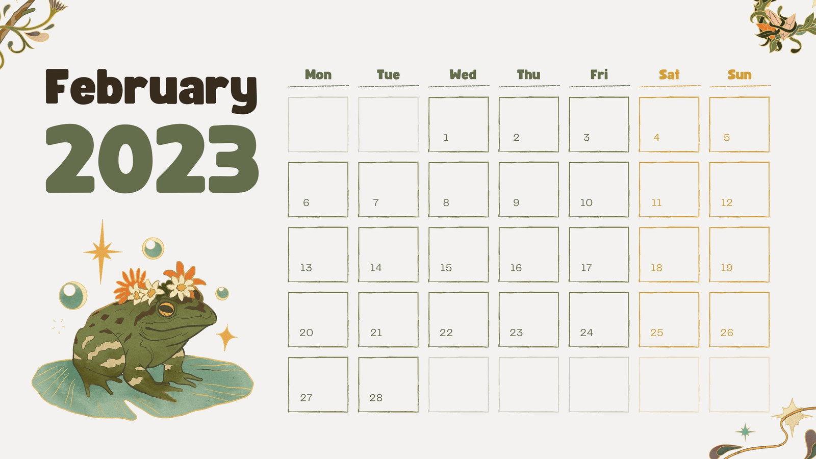 february calendar clipart black and white tree