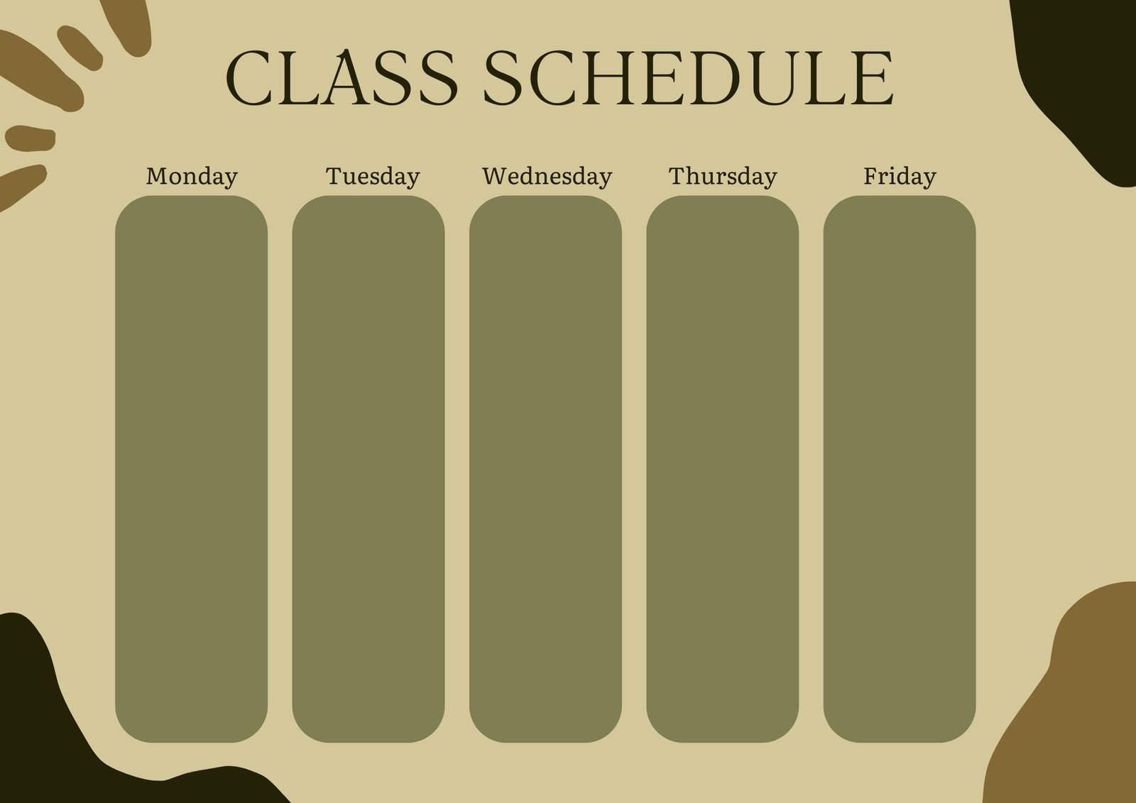 Green Brown Colorful Shaped Class Schedule 