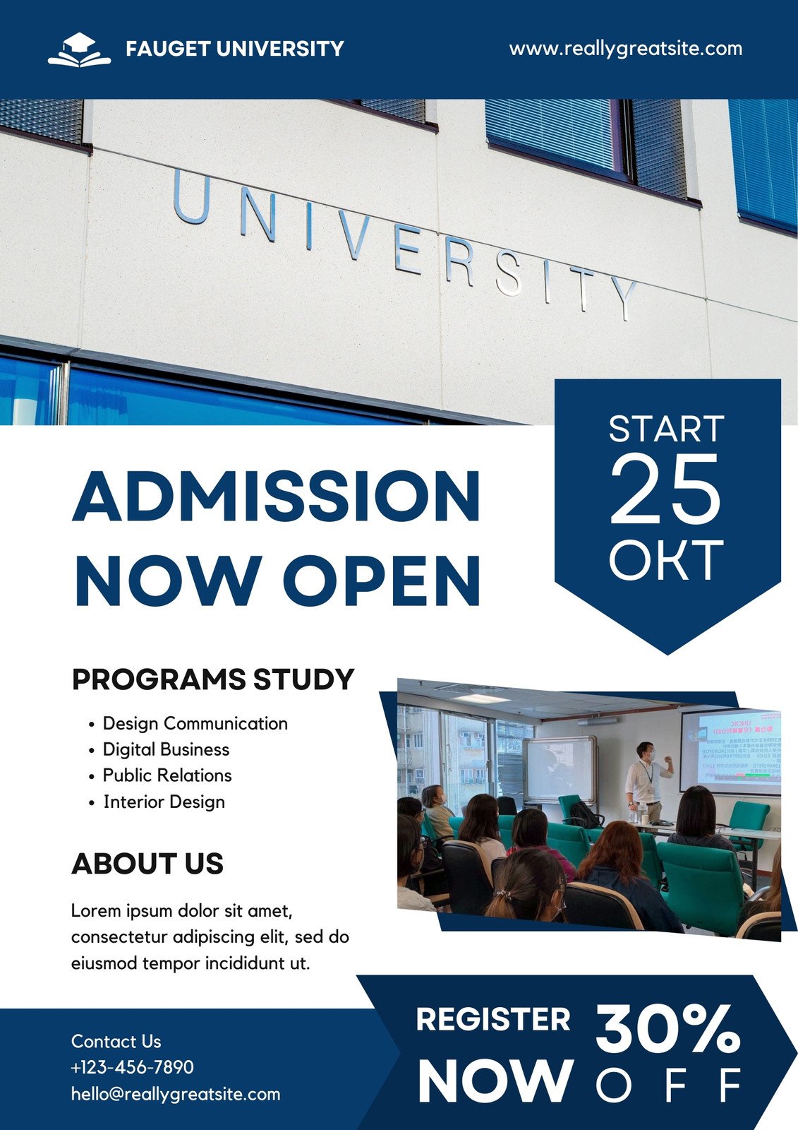 Blue and White Modern University Promotion Flyer Portrait