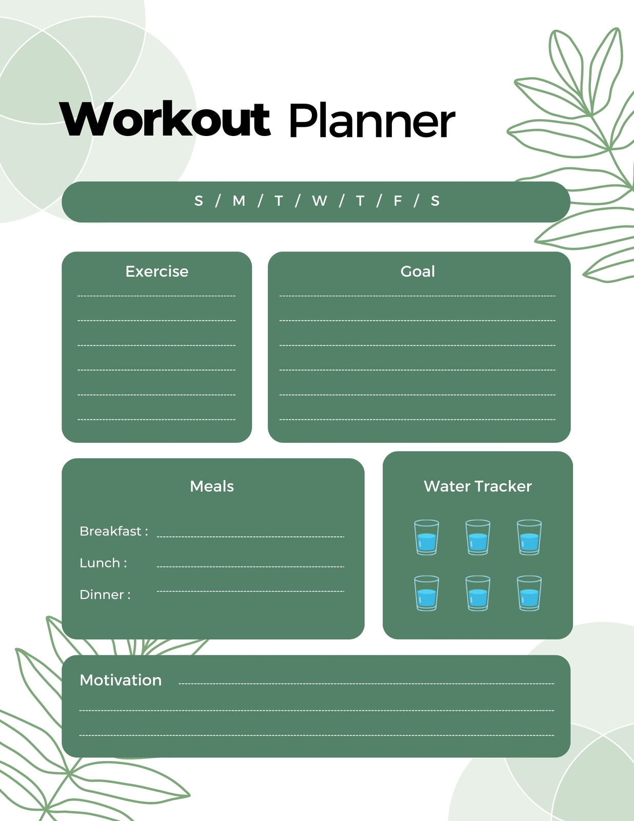 Free, custom printable workout planner templates online