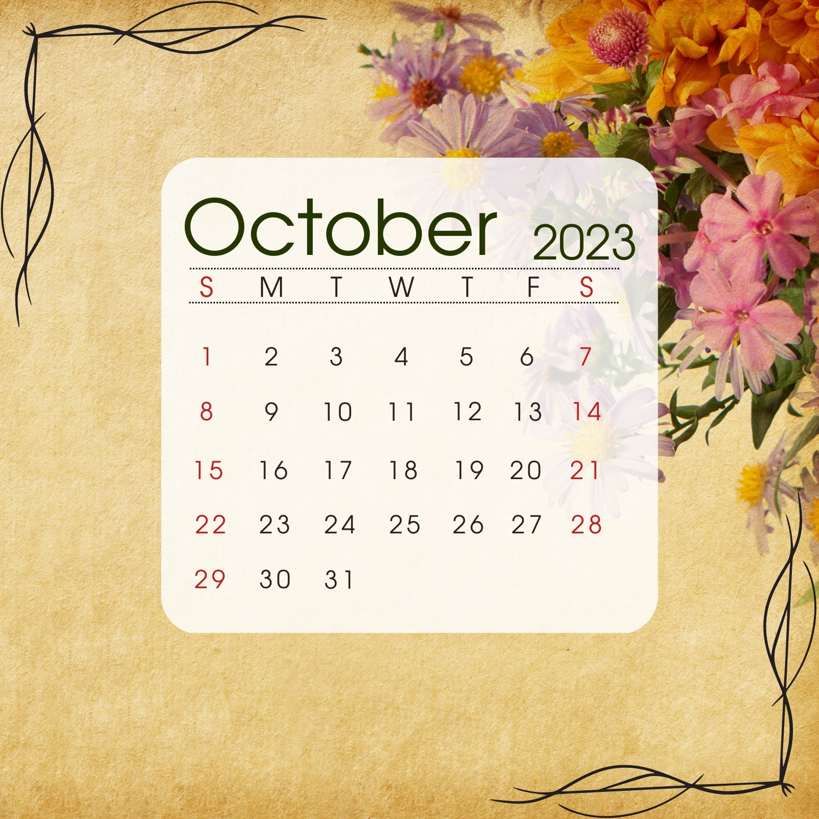 October 2023 Calendar Desktop Wallpaper  EntheosWeb