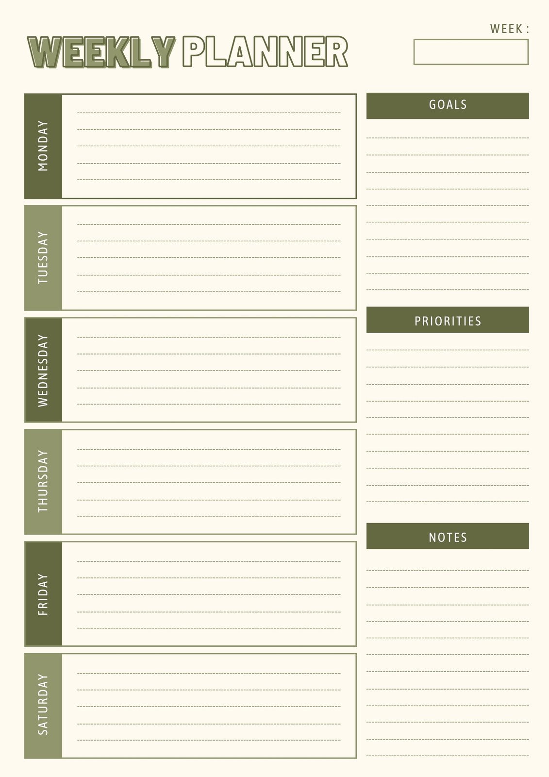 Green Peach Simple Modern Weekly Planner