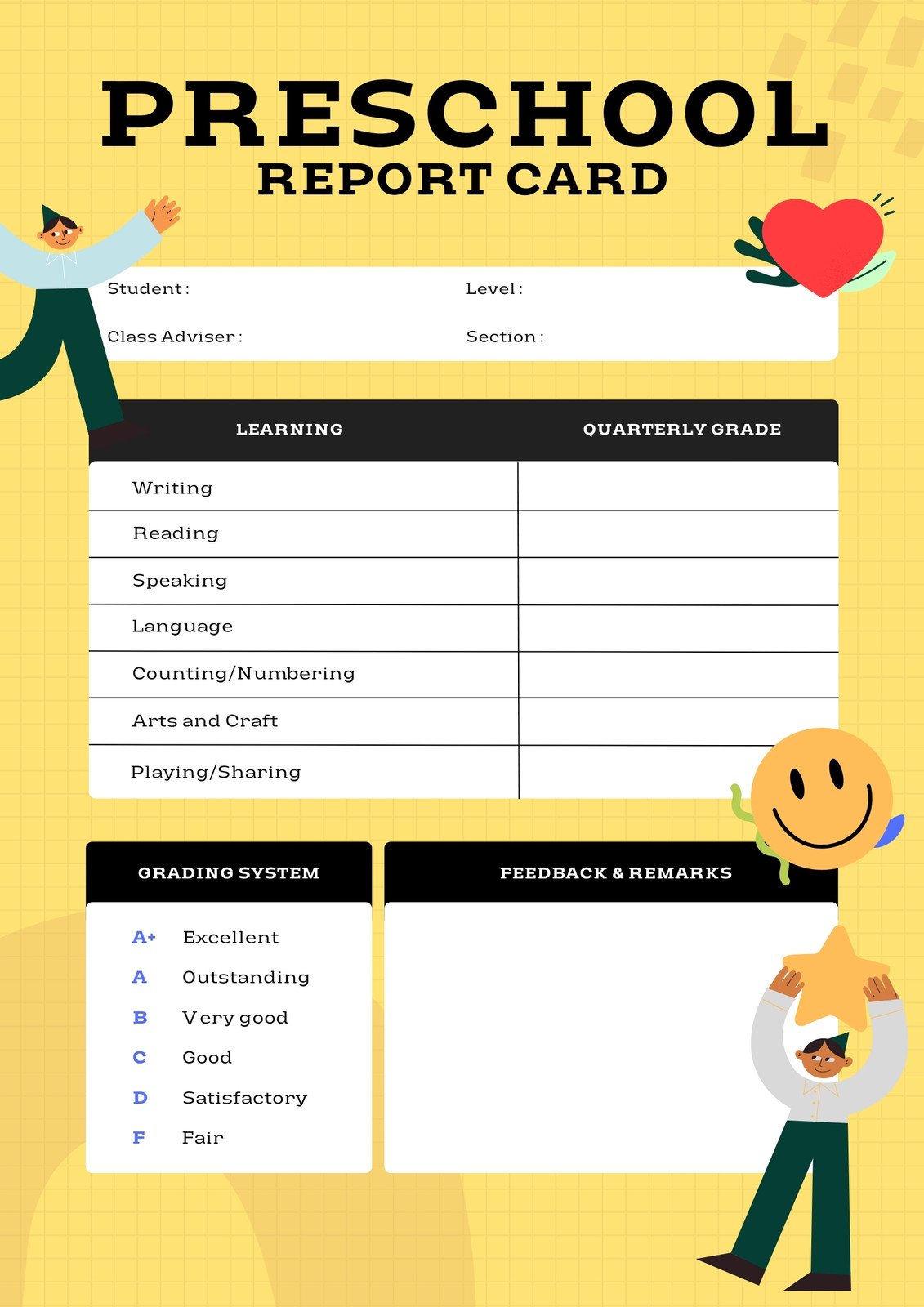 report card template for kindergarten