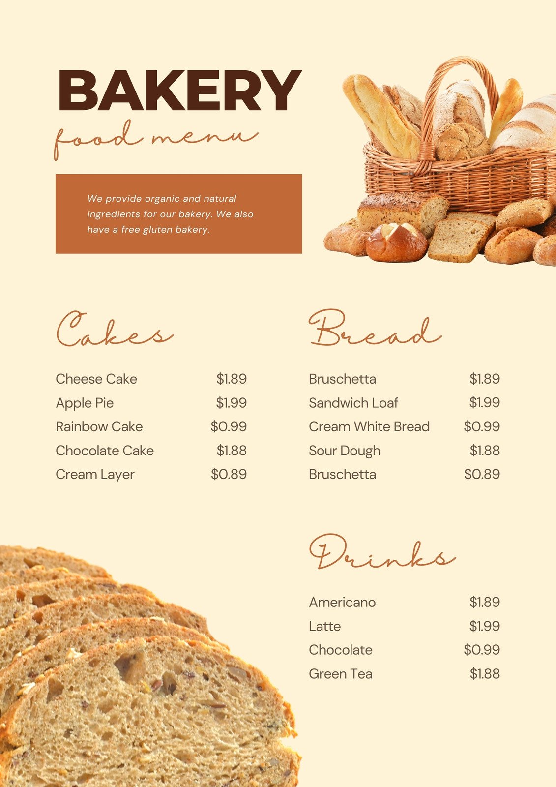 bakery products list