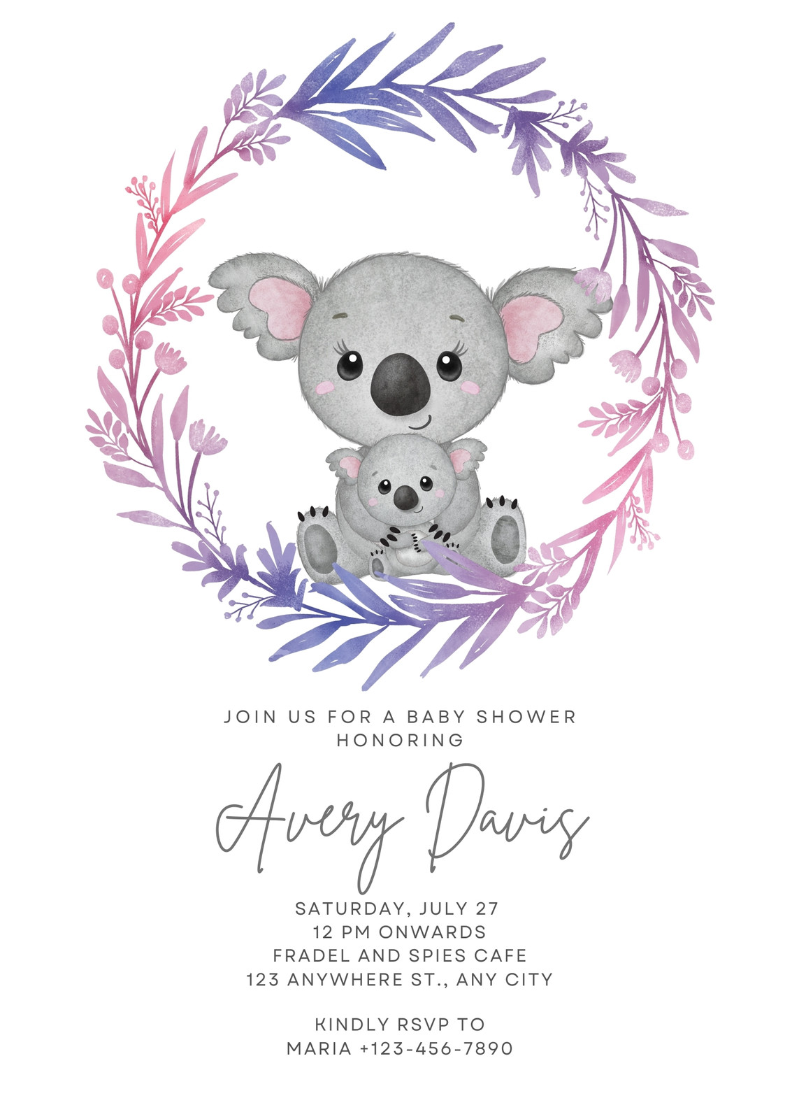 Girls Koala Baby Shower Invitations — Party Beautifully
