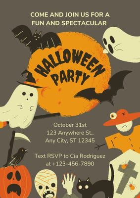 Orange Halloween Pet Costume Party Flyer Template