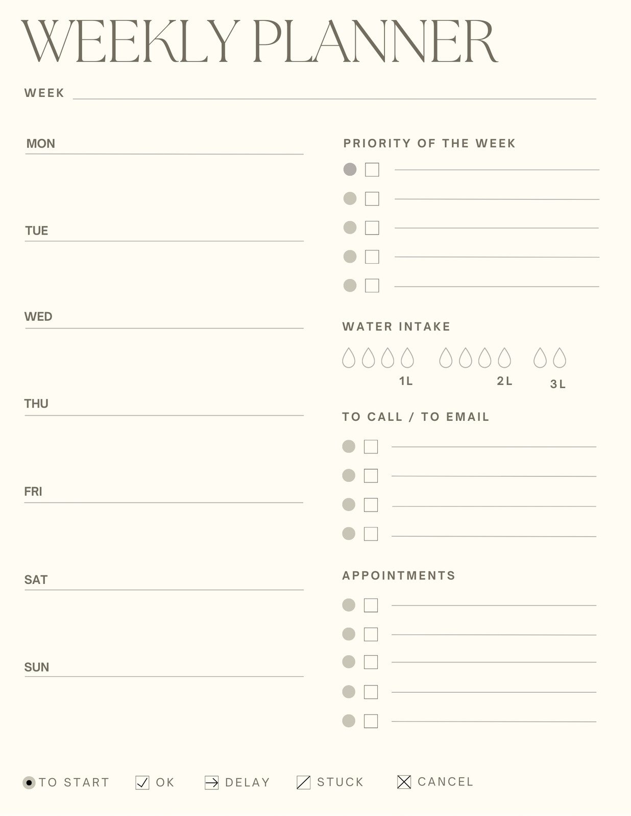 Weekly Planner Printable Landscape, Minimalist Weekly Schedule