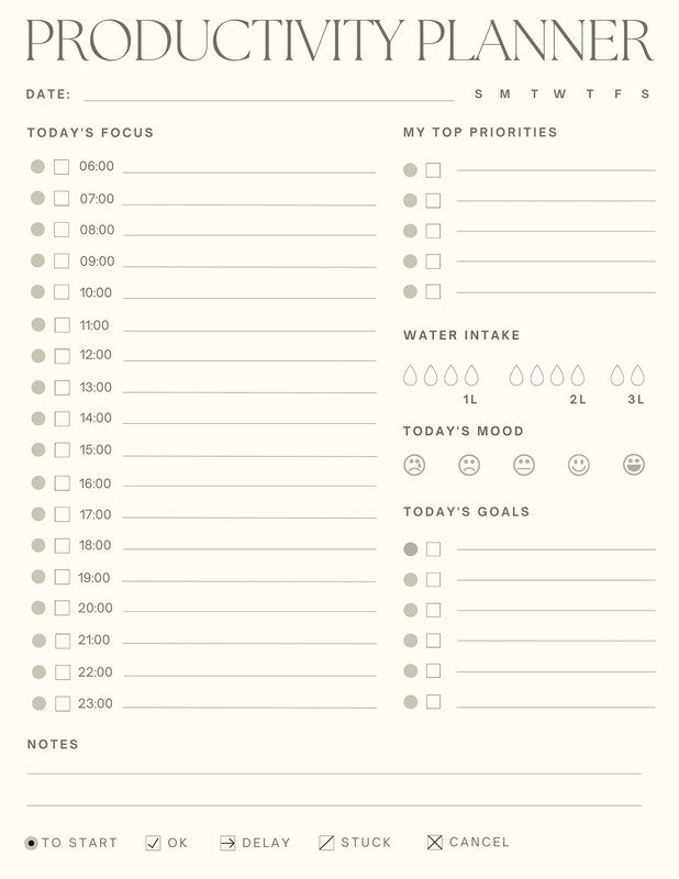 Minimal Productivity Daily Planner Inserts