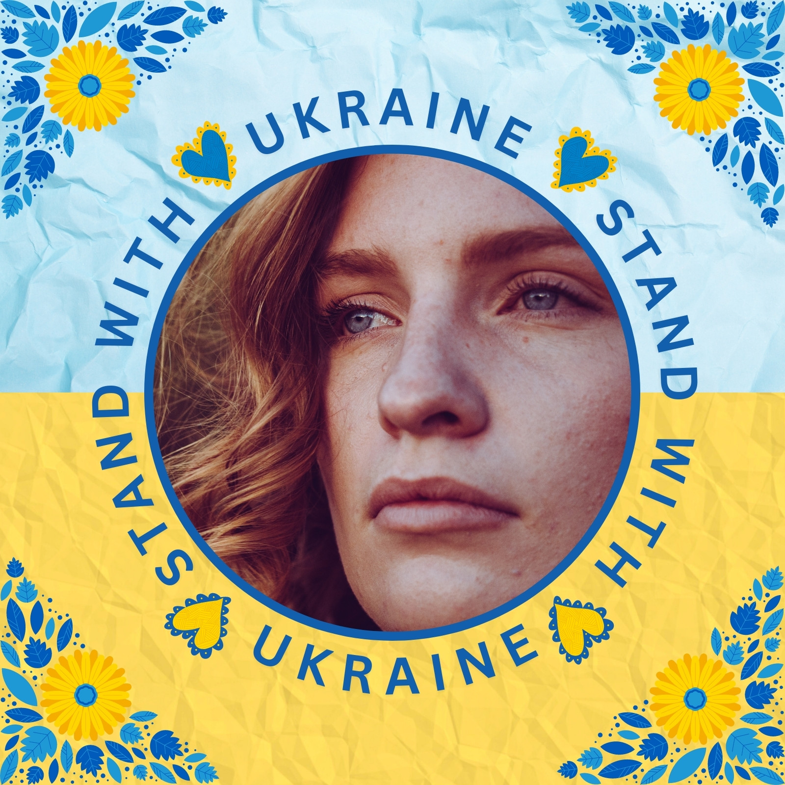 Yellow Blue Illustrated Stand With Ukraine Facebook Profile Frame