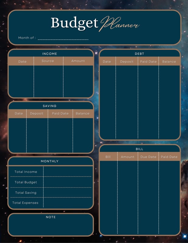 customizable monthly budget template