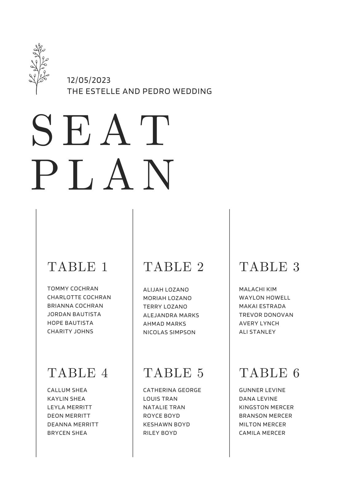 seating diagram template