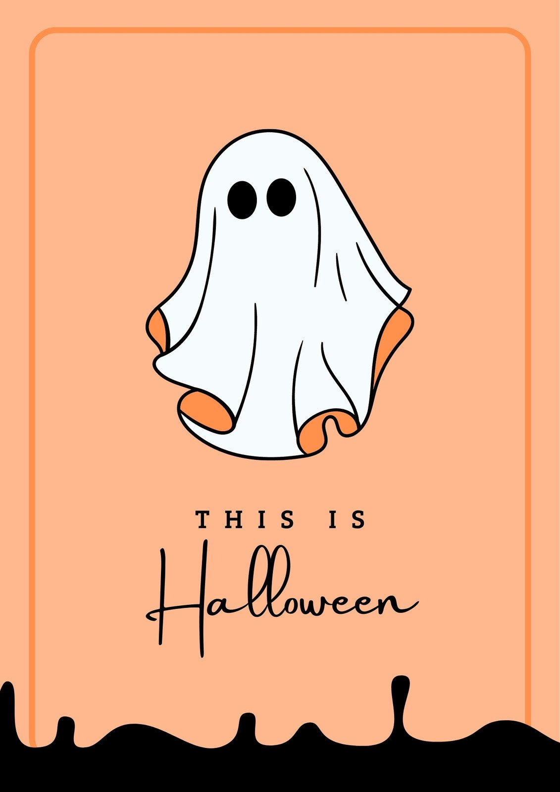 Funny and Cute Ghost Halloween Background Coloring Set Outline for