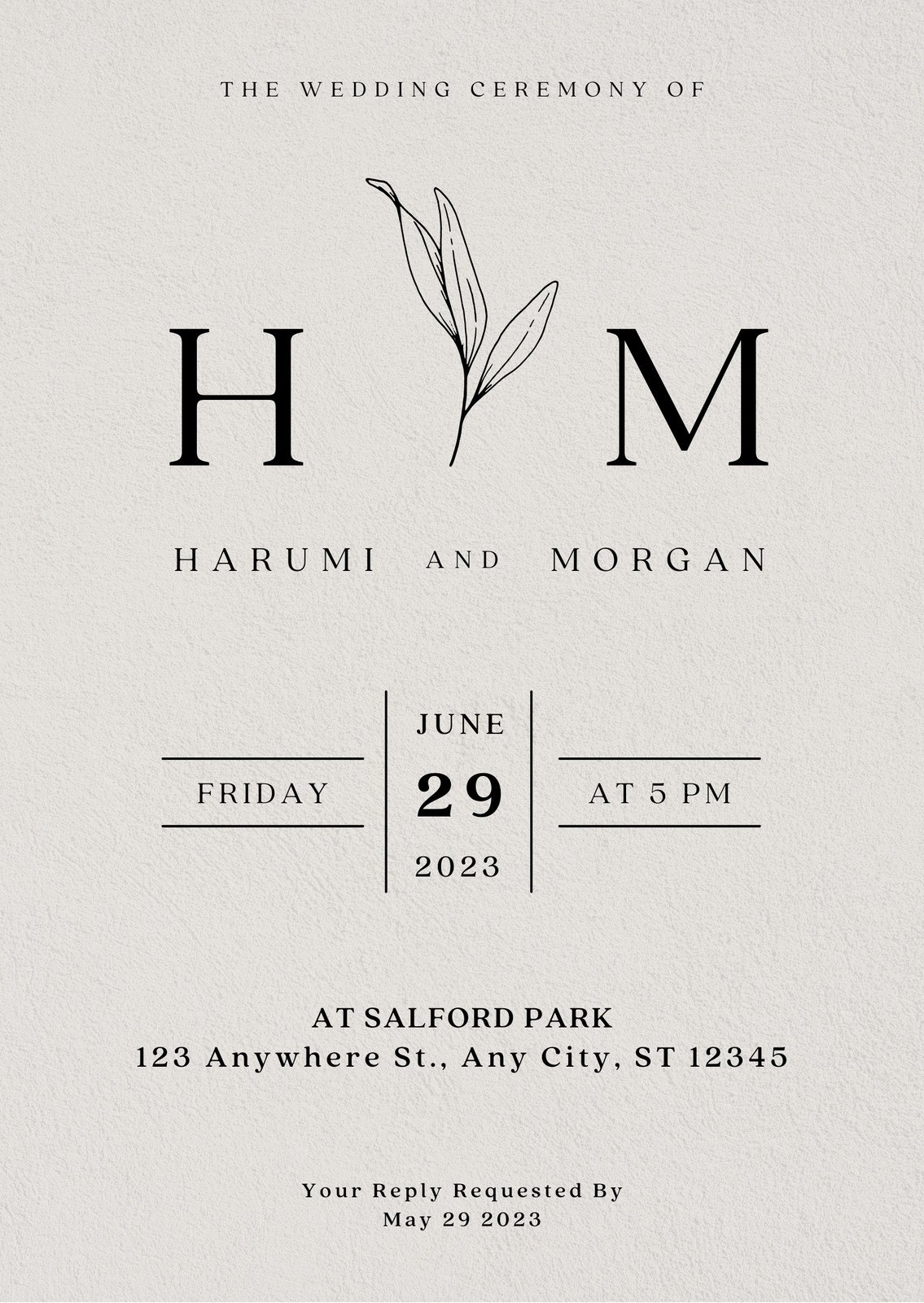 Cream And Black Simple Minimalist Elegant Wedding Invitation