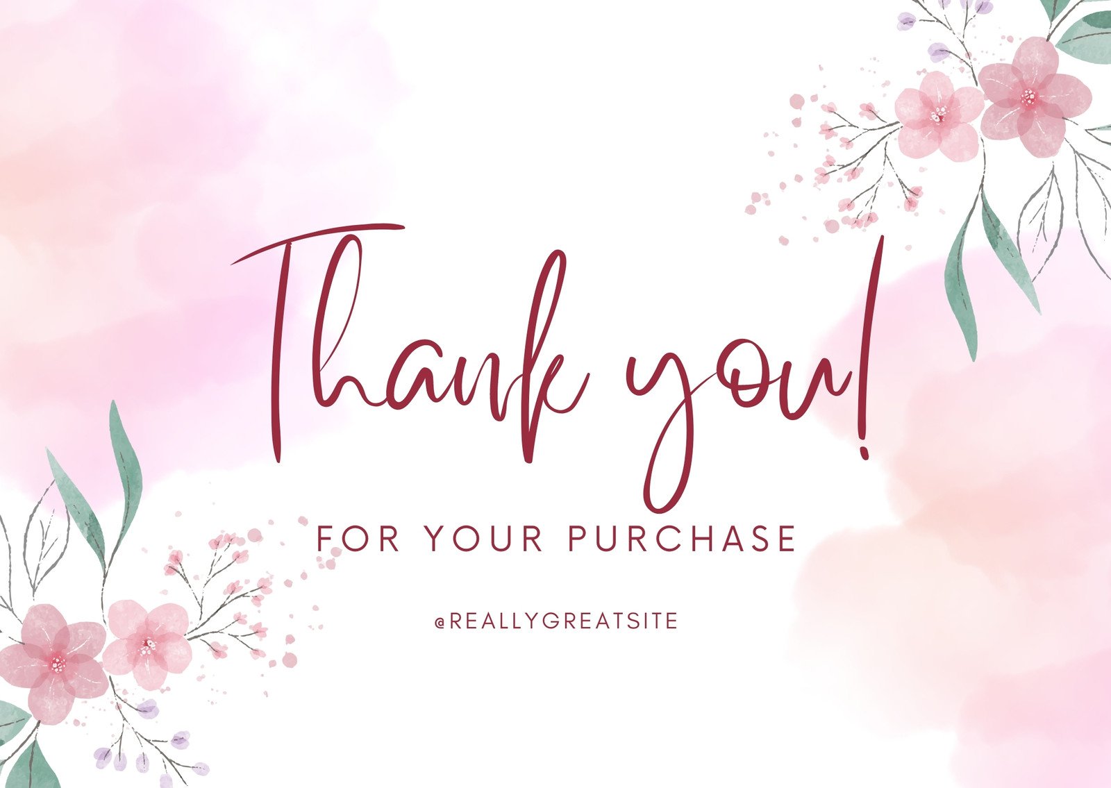 Thank You Card Pink Flower Watercolor Background