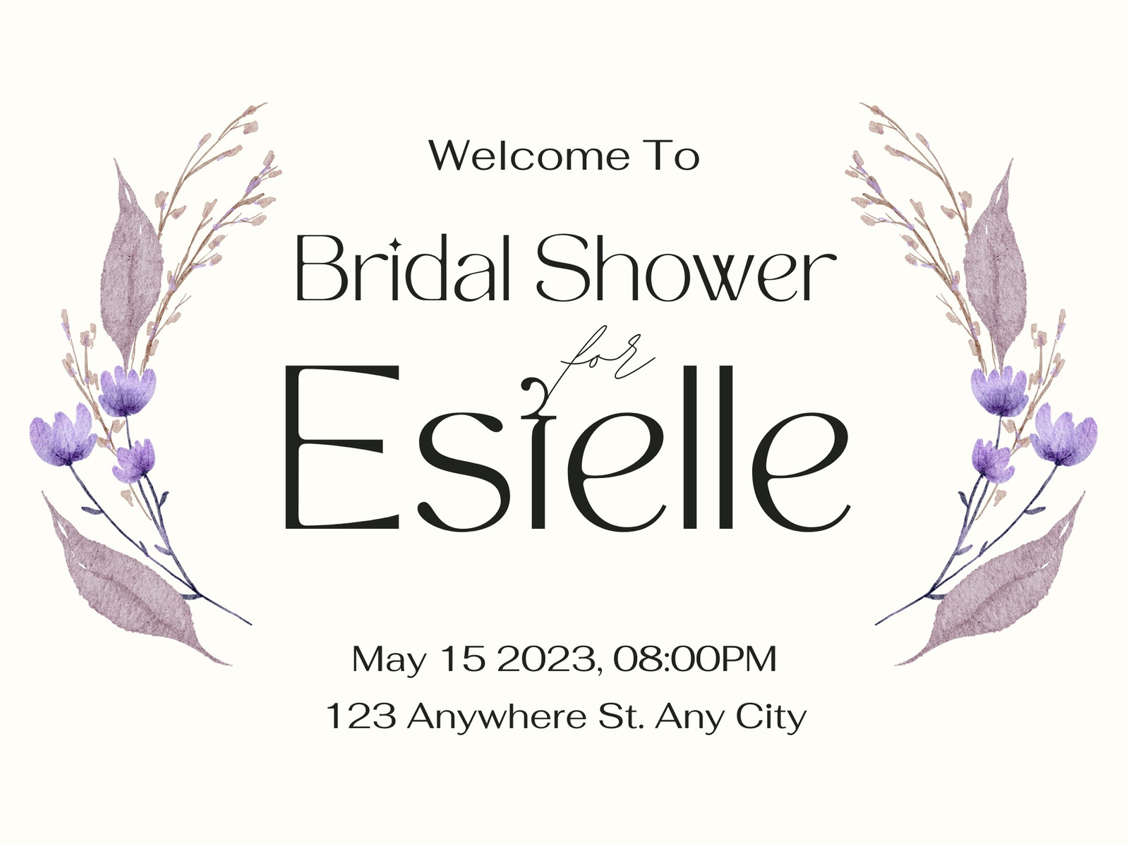 Greenery Wedding or Bridal Shower Welcome Sign Template, Landscape, 3 -  Artful Life Designs